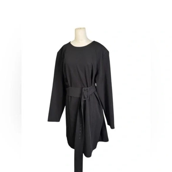 H&M - Black Belted Midi Formal SHOULDER-PAD DRESS - Plus Size XXL - Picture 2 of 6